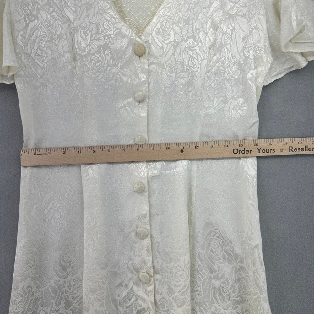 VTG Jody California 90s Ivory Floral Jacquard Lace Up Midi Dress USA 32x50" - Picture 7 of 9